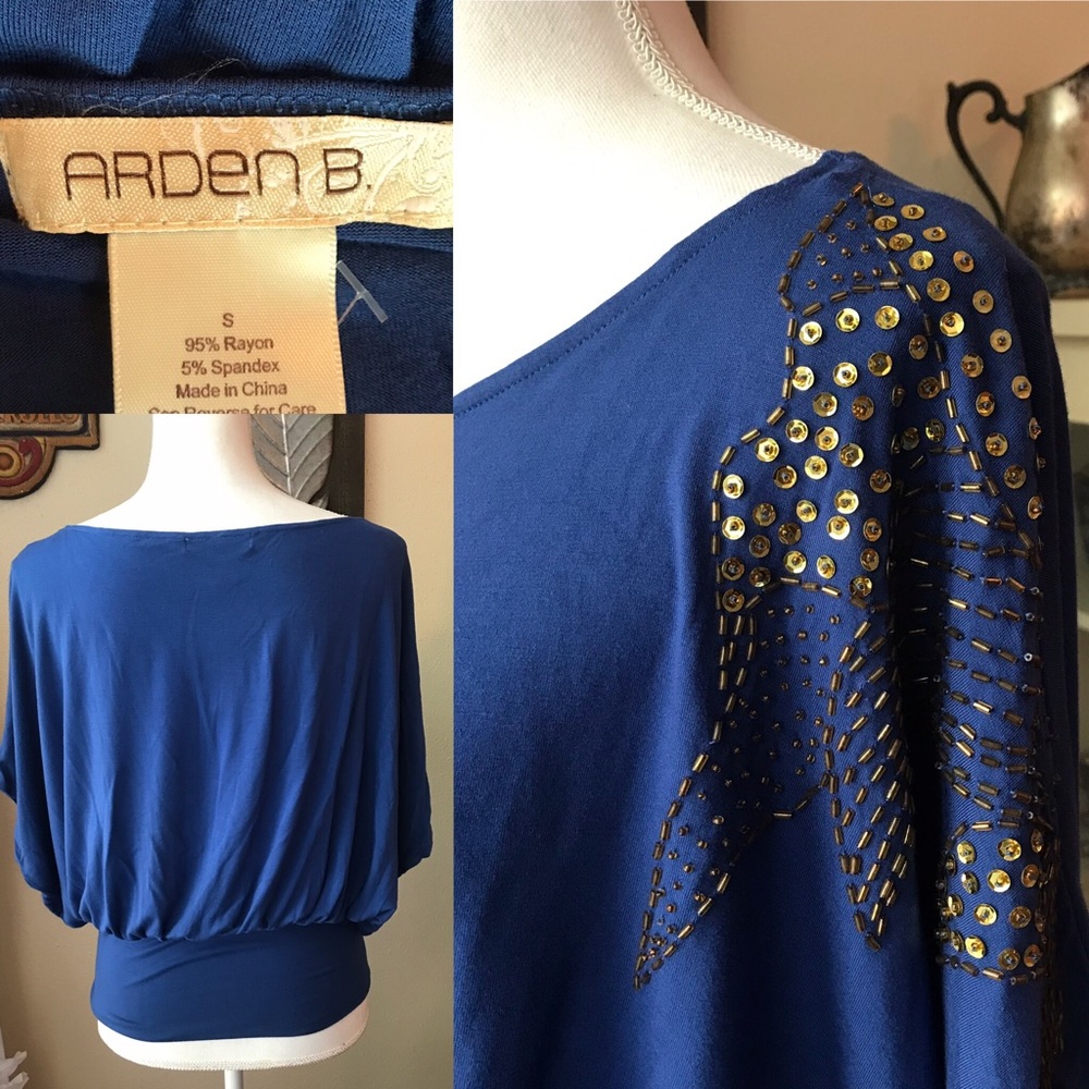 arden b blue dolman top NWT